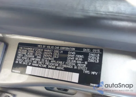 2015 Volvo Xc60 T6 z USA, uszkodzony, nr VIN YV449MDK4F2729512